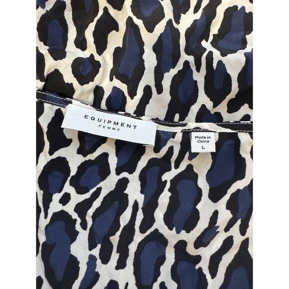 Equipment Femme Shirt Womens Large Blue Black Leopard Silk Cami Tank Top - Picture 6 of 12